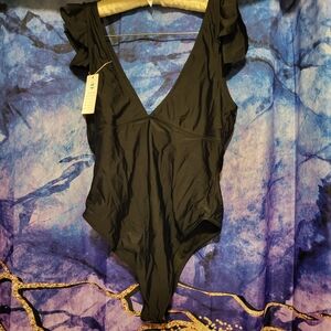 Tommy Bahama Black Ruffled One Piece Swimsuit